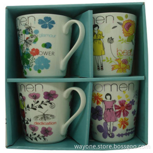 4-piece Fashion Women's Mugs with Matching Display Box, Made of Fine China